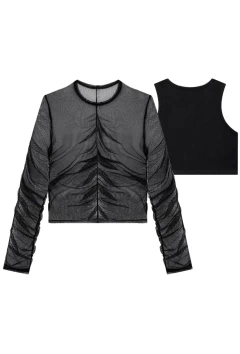 Blusa Vic&Vicky Sobreposiçâo em Tule e Regata em Cotton - comprar online