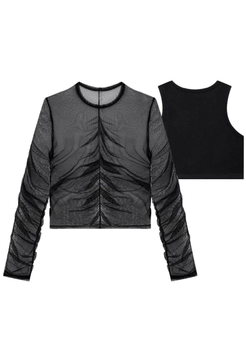 Blusa Vic&Vicky Sobreposiçâo em Tule e Regata em Cotton - comprar online