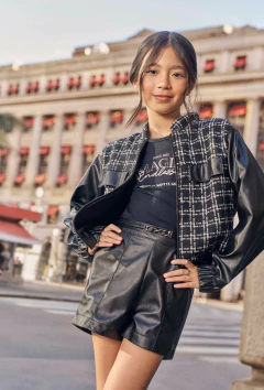 Jaqueta Vic&Vicky Boxy em Tweed Paris e Couro Sintético - comprar online