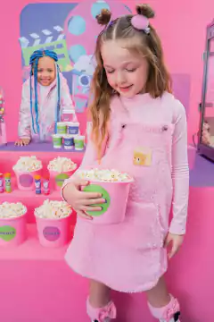 Conjunto Kukiê Salopete Pelinho e Blusa Rosa - comprar online