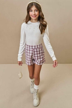 Conjunto Vic&Vicky Blusa Branca e Short Xadrez