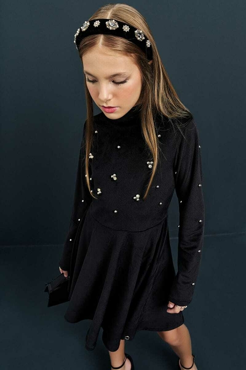 Vestido Vic&Vicky Veludo com Pérolas