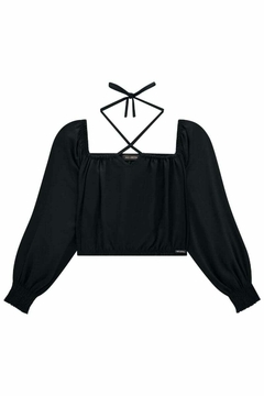 Blusa Vic&Vicky Cropped Preto com Amarração - Amora