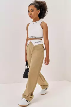 Calça Vic&Vicky Straight Sarja Bege