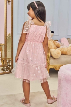 Vestido Kukiê Rosa Tule Corações - Amora