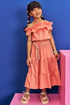 Conjunto Kukiê Blusa Boxy e Saia Midi Laranja - comprar online
