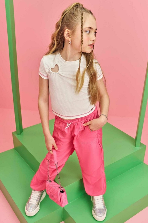 Conjunto Infanti Blusa Boxy e Calça Rosa