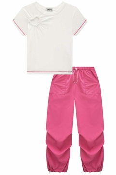Conjunto Infanti Blusa Boxy e Calça Rosa - comprar online