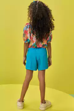 Conjunto Infanti Blusa Colorida e Short Saia Azul - comprar online