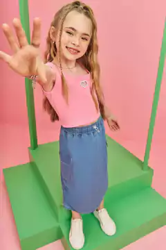 Conjunto Infanti Blusa Regata e Saia Rosa