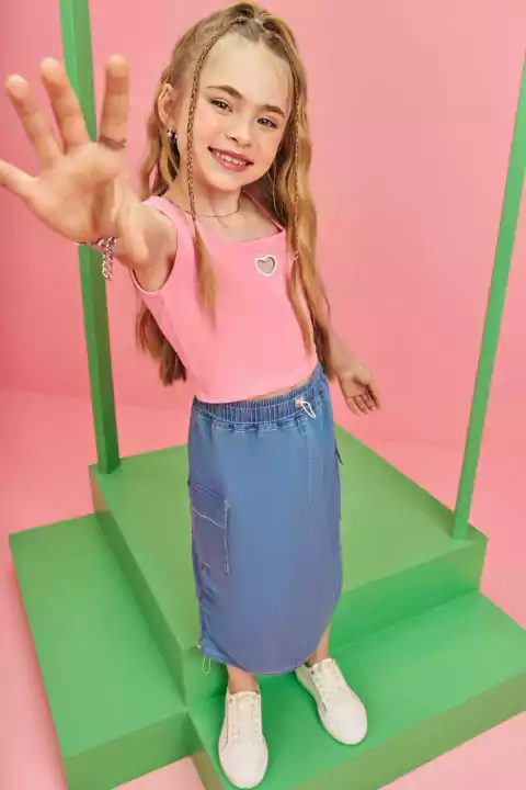 Conjunto Infanti Blusa Regata e Saia Rosa