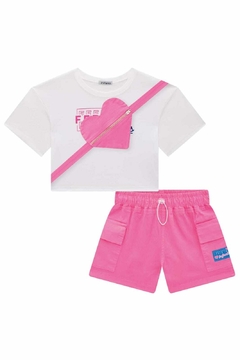 Conjunto Infanti Blusa com Coração e Short Rosa - loja online