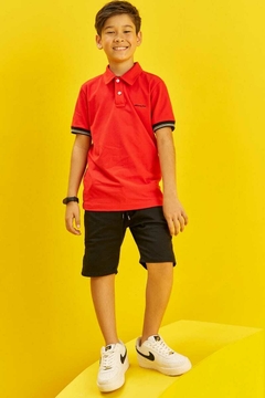 Conjunto John Fox Polo Vermelha e Bermuda Preta
