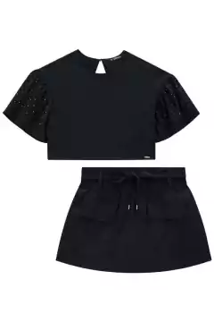 Conjunto Lilimoon Cropped e Short Saia Preto