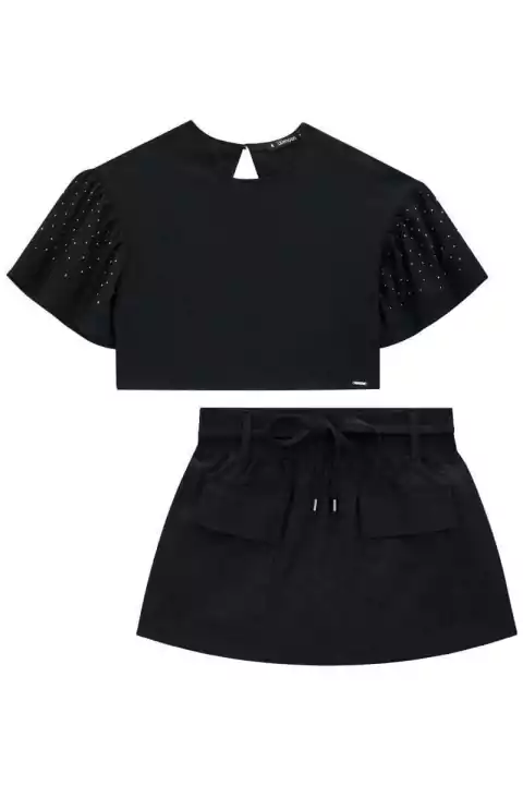 Conjunto Lilimoon Cropped e Short Saia Preto