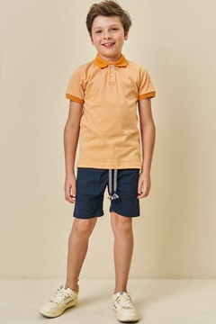 Conjunto Lucboo Polo Laranja e Bermuda Preta