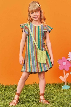 Vestido Kukiê Tricô Colorido com Bolsa