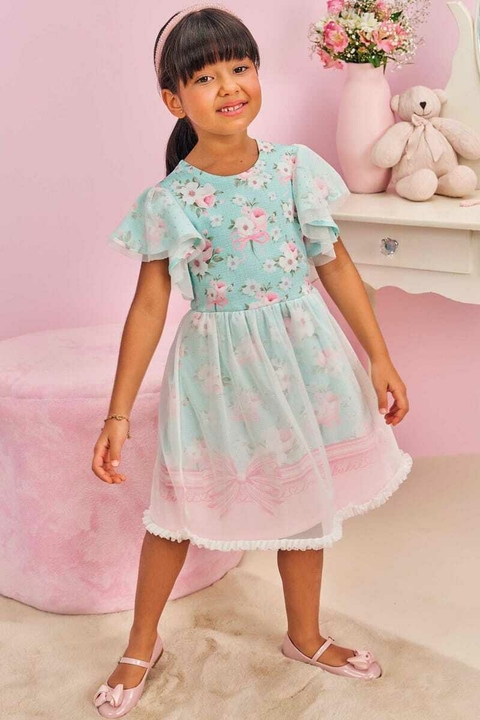 Vestido Kukiê Ciano com Tule