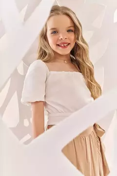 Conjunto Infanti Busa Branca e Saia Midi Bege - comprar online