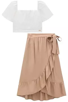 Conjunto Infanti Busa Branca e Saia Midi Bege - loja online