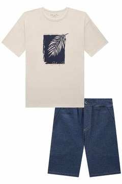 Conjunto John Fox Camisa Bege Folha e Bermuda Jeans na internet