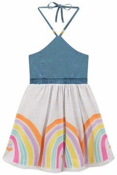 Vestido Kukiê Jeans com Arco-íris - Amora