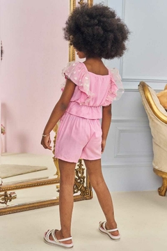 Conjunto Kukiê Blusa com Babado e Short Saia Rosa - comprar online