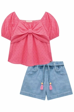 Conjunto Infanti Bata Rosa e Short Jeans Bellini - Amora