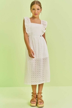 Vestido Vic&Vicky Midi em Laise Bordado Branco