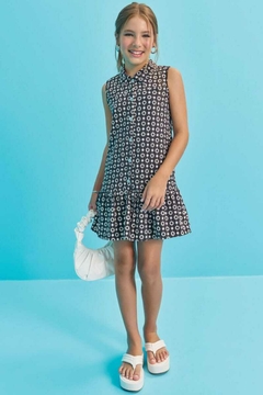 Vestido Vic&Vicky Preto Laise Bordado Flores - comprar online
