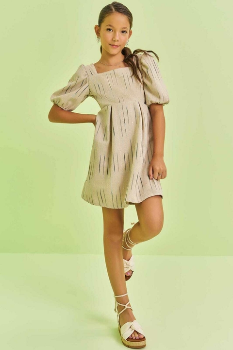 Vestido Vic&Vicky Linho Maquinetado Bege