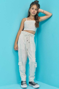 Conjunto Vic&Vicky Top Cropped e Calça em Linho Fio Tinto