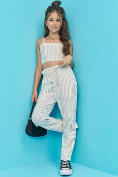 Conjunto Vic&Vicky Top Cropped e Calça em Linho Fio Tinto - comprar online