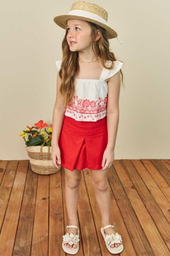 Conjunto Infanti Blusa Boxy Laise e Short Saia Vermelho