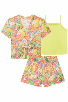 Conjunto Infanti Trio Blusa, Kimono e Short na internet