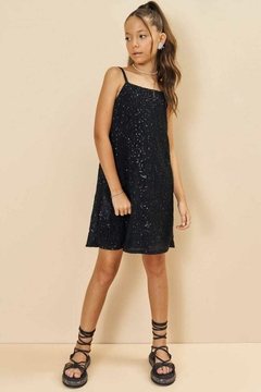 Vestido Vic&Vicky Paetê Plissado Preto - comprar online