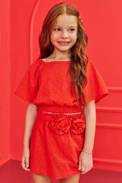 Conjunto Infanti Blusa Boxy e Short Saia Vermelho