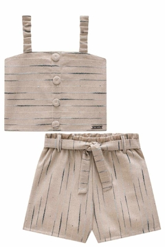 Conjunto Vic&Vicky Blusa Cropped e Short Com Amarração Bege na internet