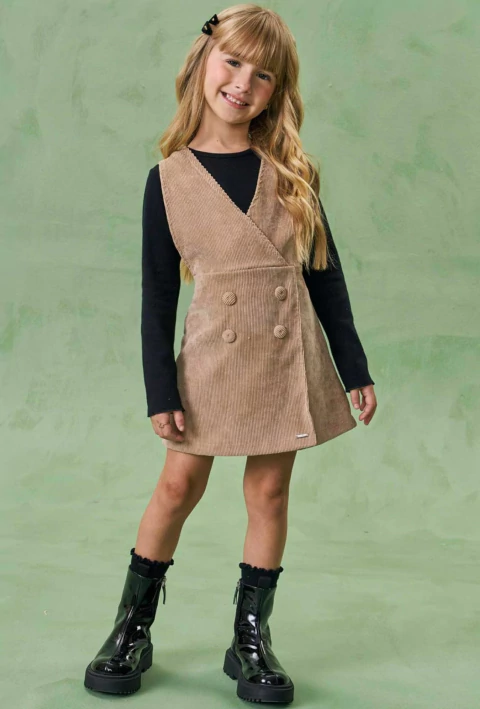 Conjunto Infanti de Blusa em Canelado Liz e Salopete em Veludo Cotelê - comprar online