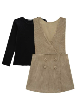 Conjunto Infanti de Blusa em Canelado Liz e Salopete em Veludo Cotelê - Amora