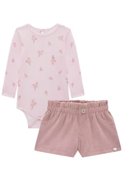 Conjunto Kukiê de Body em Malha Waffle e Shorts - Amora