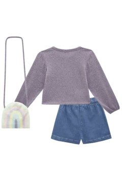 Conjunto Infanti de Blusa Boxy Winter e Shorts em Jeans - loja online