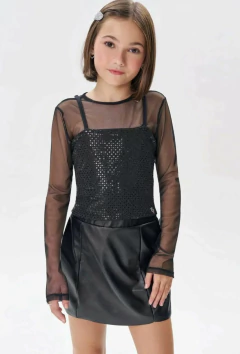 Trio de Blusa Vic&Vicky em Tule Top em Paetê Nikki e Short Saia em Couro Sintético na internet