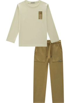 Conjunto Lucboo de Camiseta em Meia Malha e Calça Reta em Cotton Jeans - Amora