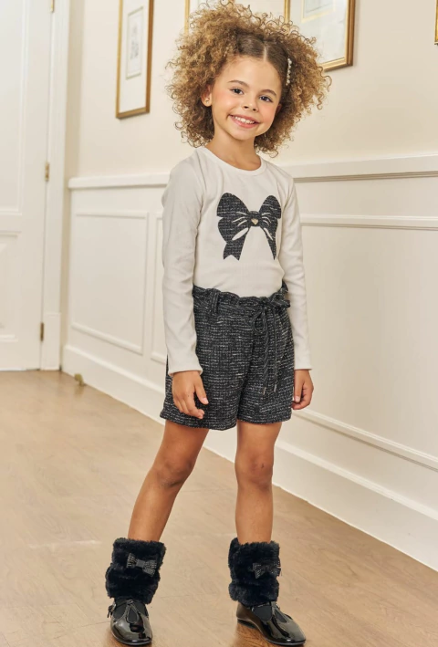 Conjunto Kukiê de Blusa em Canelado e Short em Tweed Brilho - comprar online