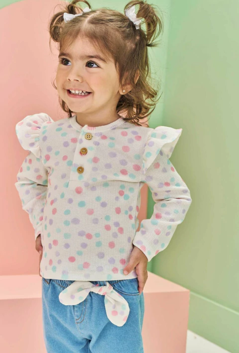 Conjunto Kukiê de Blusa em Malha Waffle e Calça Jeans com Elastano - comprar online