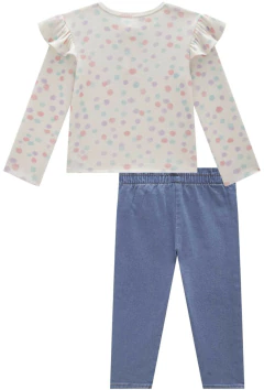 Conjunto Kukiê de Blusa em Malha Waffle e Calça Jeans com Elastano - Amora