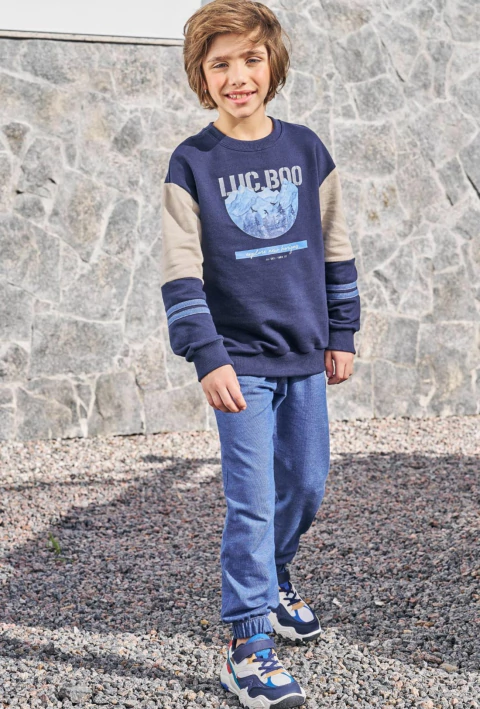 Conjunto Lucboo de Blusão em Moletom e Calça Jogger em Malha Denim - comprar online