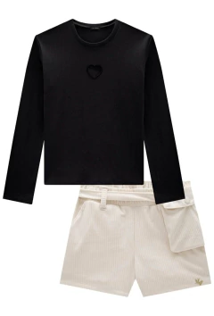 Conjunto Vic&Vicky de Blusa em Canelado Liz e Shorts em Malha Veludo Cotele - comprar online