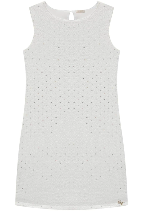 Vestido Vic&Vicky em Anarruga Bordada Paetê Off White - comprar online